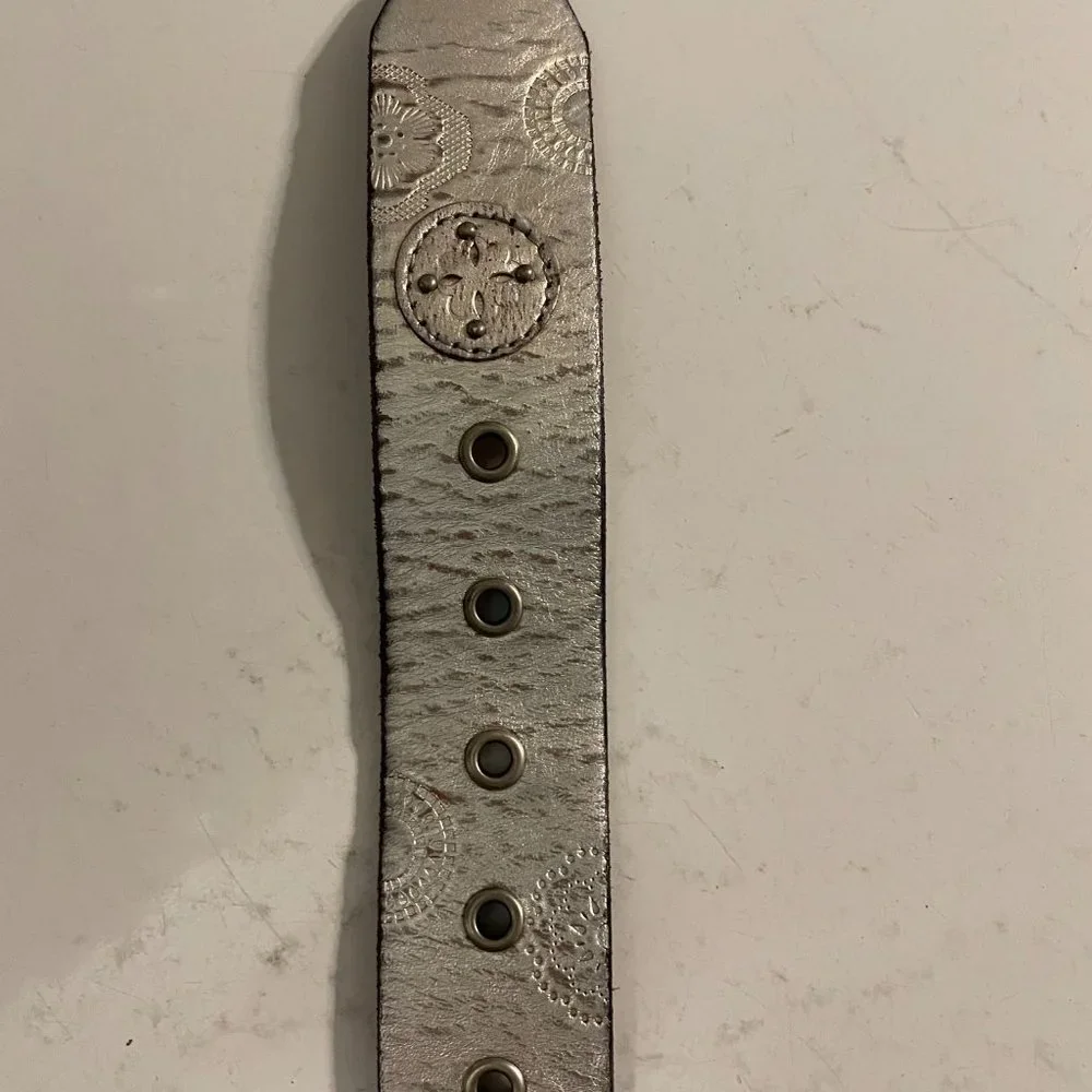 Fossil Silver Studded Genuine Leather Belt 39-inch Long Full Length